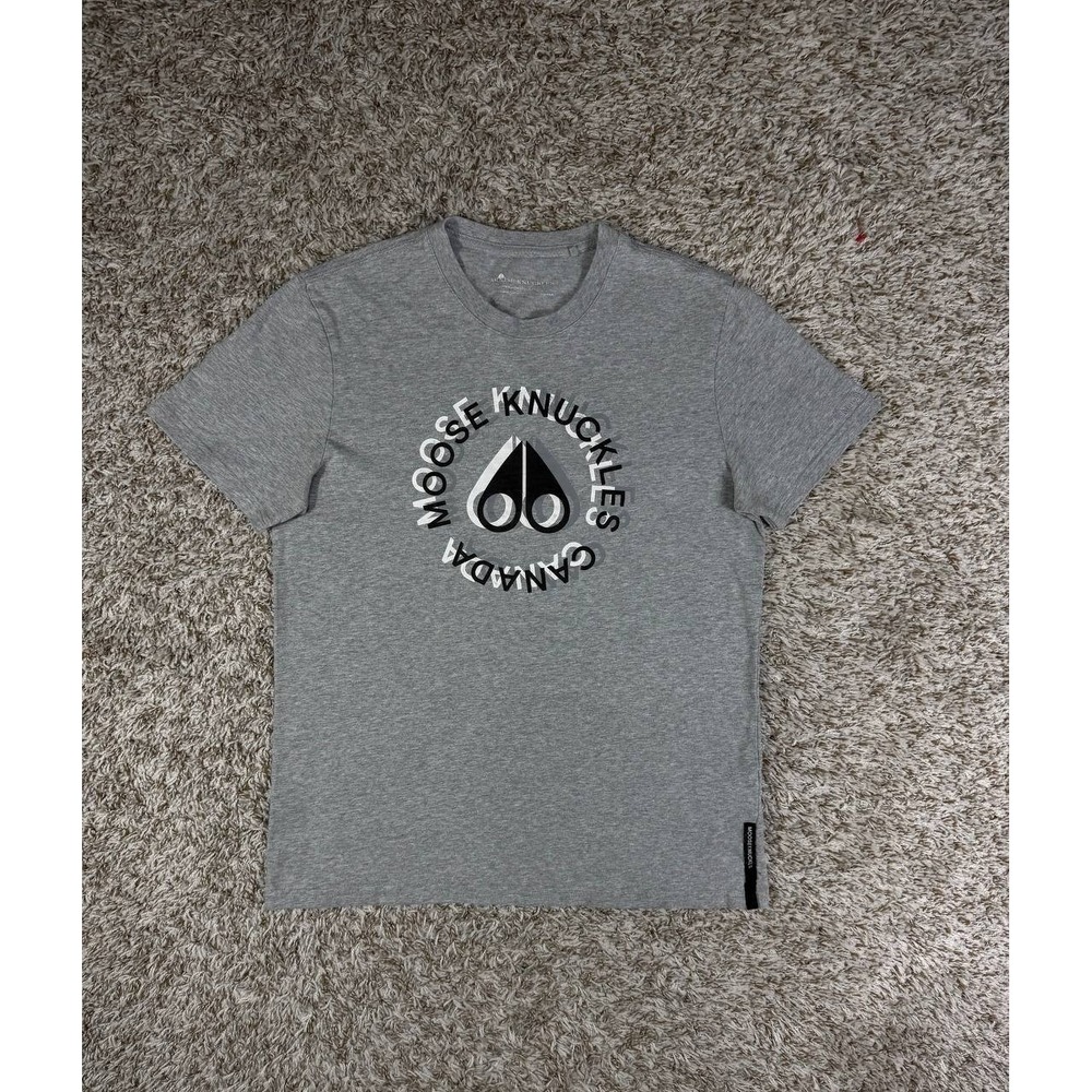 Moose Knuckles Graphic Logo Short Sleeve Gray T-Shirt Men's Small